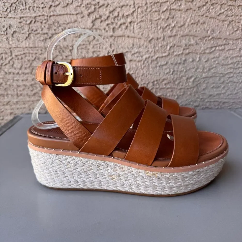 FitFlop Eloise Wedge Sandals Womens Size 8 Tan Platform Espadrille Strappy Shoes - Picture 3 of 16